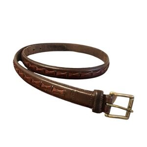 Fossil Belt Brown Leather Raised Woven Detail Mens 42 1" Wide Brass